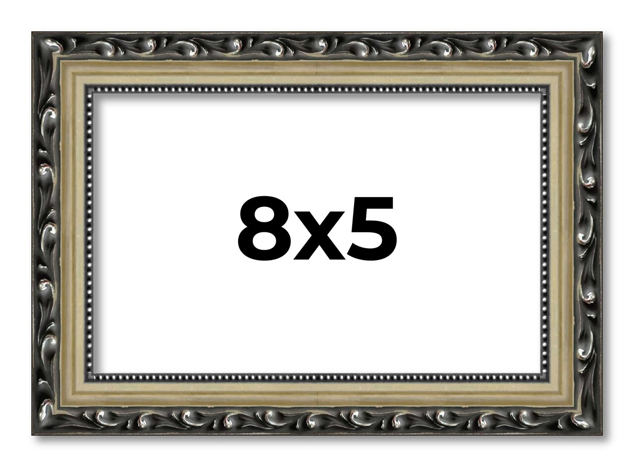 8x5 Solid Wood Antique Picture Frame with UV-Resistant Acrylic & Acid-Free Backing, Available in 4 Finishes: Bronze, Gold, Silver, and Gold with Black